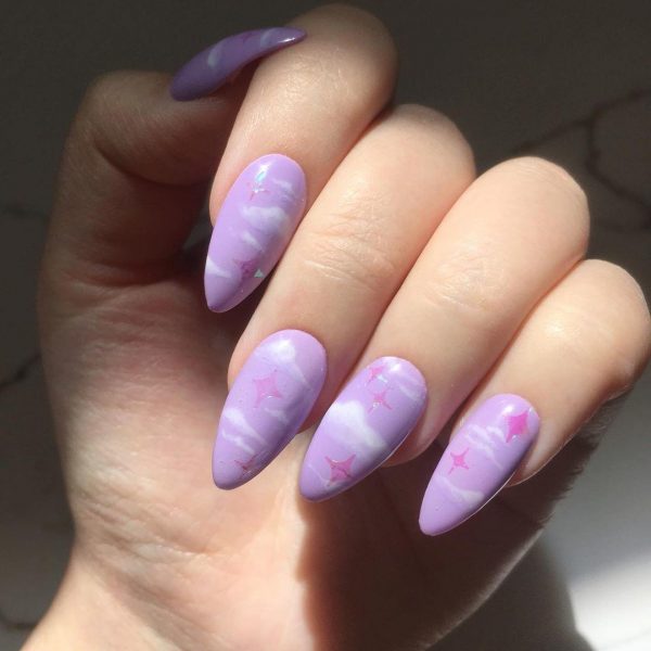 Hình mẫu nail đám mây sắc tím vintage