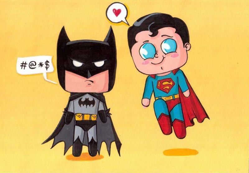 ảnh chibi siêu nhân làm mặt cười với batman