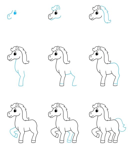 cách vẽ con ngựa hoạt hinh đáng yêu
