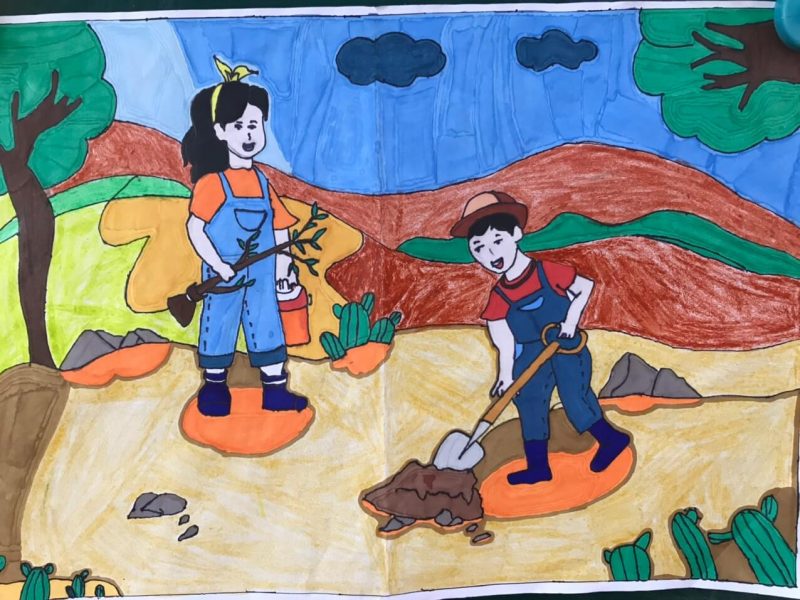 tranh vẽ thiếu nhi làm nghìn việc tốt trẻ em trồng cây gây rừng