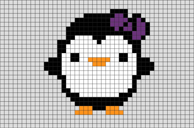 Vẽ tranh đề tài theo ô vuông cute Pixel Art chim cánh cụt