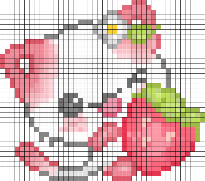 Vẽ tranh đề tài theo ô vuông cute Pixel Art mèo ôm dâu tây