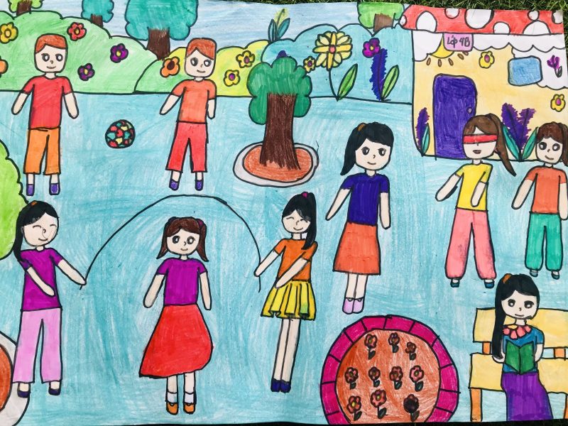 Vẽ tranh trường học hạnh phúc của học sinh tiểu học