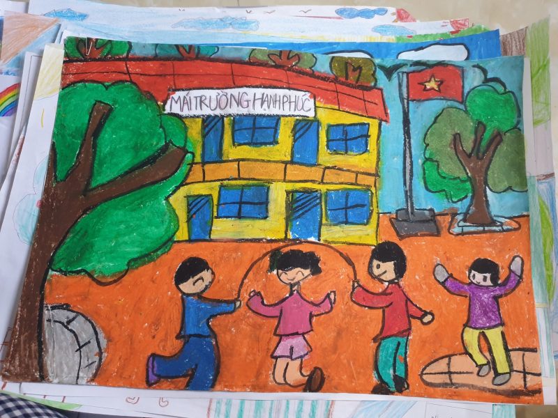 Vẽ tranh trường học hạnh phúc đẹp nhất cho học sinh