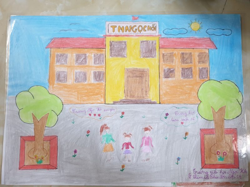 Vẽ tranh trường học hạnh phúc đẹp nhất của học sinh lớp 1